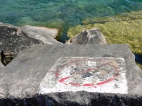 Marlene + Bob, Bill +. Chicago lakefront stone carvings, Rainbow Beach jetty. 2022