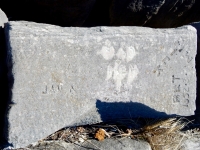 1952 3 RRT, Mick, MW, Jan A, scratched-out pair. Chicago lakefront stone carvings, Rainbow Beach. 2019