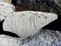 Heart with Clem + Deb, Neal. Chicago lakefront stone carvings, Rainbow Beach. 2019