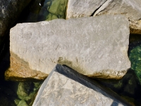 In memory of Two Lover(s)/Chris and Penny/Nov. 25, 1963. Chicago lakefront stone carvings, Rainbow Beach jetty. 2022