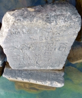 Autograph rock: Robert, Greg, Brent, Brian G. Kennedy 66-7 (bottom center), AW, TRA, KG. Chicago lakefront stone carvings, Rainbow Beach. 2019