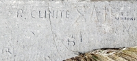 Paul 65, R. Clinite, Epsilon Delta Pi, JA, TS, W. Mannes, John. Chicago lakefront stone carvings, Rainbow Beach. 2019