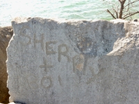 Sherry + Boi. Chicago lakefront stone carvings, Rainbow Beach North. 2019