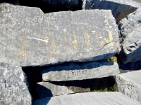 Butch 60, Jobe, Rick, others. Chicago lakefront stone carvings, Rainbow Beach North. 2019