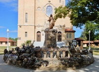 Fountain and Sts. Peter & Paul Church, Father Paul Dobberstein's Grotto of the Redemption, West Bend, Iowa, 1912-1954