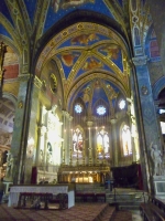 Santa Maria Sopra Minerva, where Gallileo recanted and Michelangelo is toned down. It's built over a pagan shrine, and it was the first church we visited after the Pantheon.