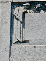 Detail of the decorated outside wall  of the 1914 mausoleum at Rosehill.