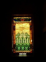 Window in the 1914 mausoleum at Rosehill.