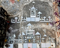 Building sidewalk mosaics, detail, Howard Finster's Paradise Garden, 2016 Building sidewalk mosaics, detail, Howard Finster's Paradise Garden, 2016