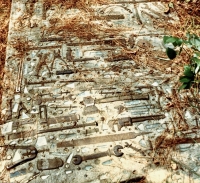 Tools embedded in sidewalk, Howard Finster's Paradise Garden, circa 1990