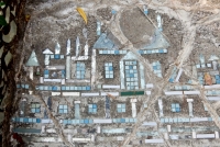 Building sidewalk mosaic, detail, Howard Finster's Paradise Garden, 2016 Building sidewalk mosaic, detail, Howard Finster's Paradise Garden, 2016