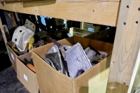 Boxes  of Hawkins Boldens work, at Souls Grown Deep warehouse, Atlanta