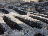 Monks' graves dug into the stone, Abbey of Saint-Roman