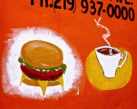 Hamburger and coffee detail, Don Andre's Restaurant,