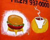 Hamburger and coffee detail, Don Andre's Restaurant, Hamburger and coffee detail, Don Andre's Restaurant,