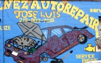 Jimenez Auto Repair, sign with car painting