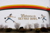 Welcome to Skyway Bowl, woman, man bowling