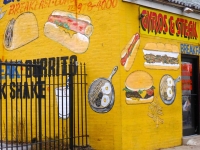 Fast food choices on wall sign, Stony Sub, detail
