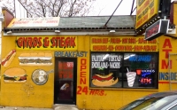 Fast food choices on front of wall, Stony Sub