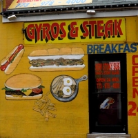 Gyros & Steak sign with fast food drawings, Stony Sub