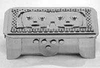 Stanley Szwarc stainless steel face box two abstract faces, front view