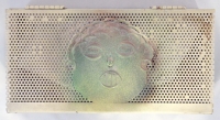 Stanley Szwarc early stainless steel face box with green and purple paint