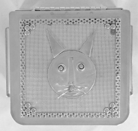 Stanley Szwarc stainless steel face box with cat face and whiskers