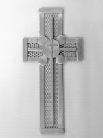 Stanley Szwarc visionary stainless steel cross, c. 1988, 4x8.25