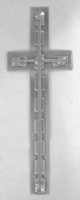 Stanley Szwarc visionary stainless steel cross, 1980s, 3x8.5