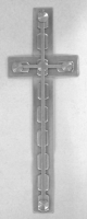 Stanley Szwarc visionary stainless steel cross, 1980s, 3x8.5