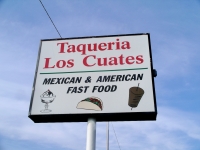 Taqueria Los Cuates, Niles, Illinois. The other side of the sign featured a fiery gyros cone. Gone