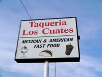 Taqueria Los Cuates, Niles, Illinois. The other side of the sign featured a fiery gyros cone. Gone Taqueria Los Cuates, Niles, Illinois. The other side of the sign featured a fiery gyros cone. Gone