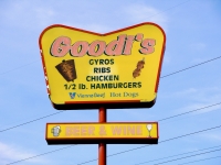 Goodi's, Milwaukee Avenue at Golf, Niles, Illinois. The gyros cone was replaced with a photo of a gyros sandwich