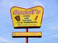 Goodi's, Milwaukee Avenue at Golf, Niles, Illinois. The gyros cone was replaced with a photo of a gyros sandwich Goodi's, Milwaukee Avenue at Golf, Niles, Illinois. The gyros cone was replaced with a photo of a gyros sandwich