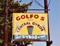 This sign's vintage cartoon look makes it unique. Golfo's, Montrose Avenue near Kedvale. Gone.