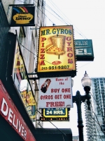 Mr. Gyros Mrs. Pizza, a signage extravaganza on Division at Clark. Gone