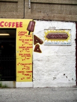 Berwyn at the El, near Broadway. Mystery triangles -- probably chicken wings -- along with gyros and Italian beef. Gone.