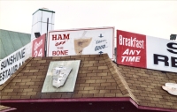 Ghostly gyros at Sunshine Restaurant,  Elston Avenue and Addison. Signs gone