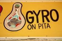 Anatomy of a gyros sandwich at George's Hot Dogs, Damen Avenue at Cortland. Somehow the struggle to render the open sandwich resulted in a not-to-be-found-in-nature ping pong paddle shape. Sign gone Anatomy of a gyros sandwich at George's Hot Dogs, Damen Avenue at Cortland. Somehow the struggle to render the open sandwich resulted in a not-to-be-found-in-nature ping pong paddle shape. Sign gone