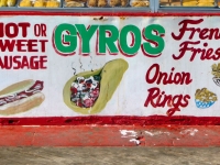 The food spills out. Gyro Corner Clam Bar, Coney Island, Brooklyn