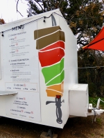 This food truck sports an avant-garde gyros sign. Austin, Texas