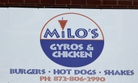 Fine typography at Milo's Gyros & Chicken, Lincoln Avenue at Ardmore. Gone