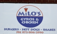 Fine typography at Milo's Gyros & Chicken, Lincoln Avenue at Ardmore. Gone Fine typography at Milo's Gyros & Chicken, Lincoln Avenue at Ardmore. Gone