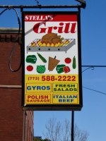 Well-accompanied gyros at Stella's Grill, Irving Park Road at Leavitt Well-accompanied gyros at Stella's Grill, Irving Park Road at Leavitt