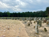 Memorial at the site of the Treblinka death camp, which the Nazis evacuated and razed following a 1943 prisoner uprising. My relatives who had fled to Bialystok after the Nazi invasion probably died here. Treblinka is a bit over an hour southwest of Tiktin (Tykocin)