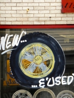 Painted tire, City Tire, Lincoln near Carmen, Chicago-Roadside Art