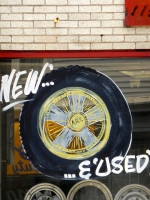 Painted tire, City Tire, Lincoln near Carmen, Chicago-Roadside Art Painted tire, City Tire, Lincoln near Carmen, Chicago-Roadside Art