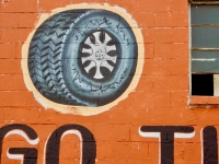 Tire wall painting, Amigo Tires, Highway 31A, Nashville, Tennessee-Roadside Tire wall painting, Amigo Tires, Highway 31A, Nashville, Tennessee-Roadside