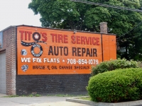 Wall sign. Tito's Tire Service, Houston Avenue at 89th Street, Chicago-Roadside Art Wall sign. Tito's Tire Service, Houston Avenue at 89th Street, Chicago-Roadside Art