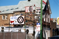 Multiple signs for Tenorio Tire Shop, Western Avenue at 35th Street, Chicago-Roadside Art Multiple signs for Tenorio Tire Shop, Western Avenue at 35th Street, Chicago-Roadside Art